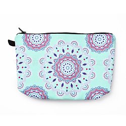 Polyester Tarp Zip Cosmetic Pouches, Rectangle with Flower Pattern, Light Blue, 14.4x21.7x2.1cm