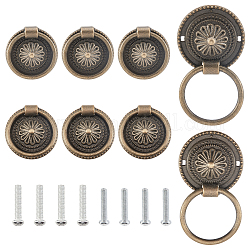 ANANDMAKER 8 Sets Drawer Pull Rings Handles, 2 Styles Vintage Antique Dresser Knobs Bronze Ring Drawer Flat Round Cabinet Knob with Screws for Cabinet Drawer Nightstand Cupboard DIY Leather Belt