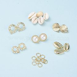 Fabrication de boucles d'oreilles DIY, avec des perles de cauris, Pendentifs en alliage, anneaux de jonction en laiton et accessoires de puces d'oreilles en alliage, or clair, 16~18x12~13x5~7mm, Trou: 2mm
