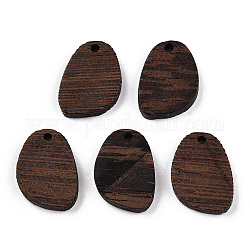 Pendentifs en bois de wengé naturel, non teint, breloques ovales, brun coco, 21x16x3.5mm, Trou: 2mm
