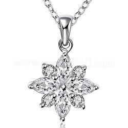 Silver Plated Brass Cubic Zirconia Flower Pendant Necklaces, 18 inch