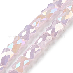 Fili di perle di vetro lastra di colore ab, giada imitato, bastone di bambù sfaccettato, colore conchiglia, 8x6x4~4.5mm, Foro: 1.2 mm, circa 70pcs/filo, 21.57'' (54.8 cm)