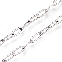 304 acero inoxidable cadenas de clips, cadenas portacables alargadas estiradas, con carrete, soldada, color acero inoxidable, 9.5x4x0.5mm, aproximadamente 32.8 pie (10 m) / rollo