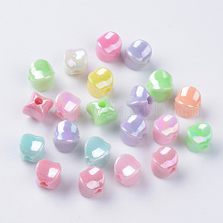 Opaque Acrylic Beads, AB Color Plated, Cube, Mixed Color, 8.5x8.5x9mm, Hole: 2mm, about 1350pcs/500g