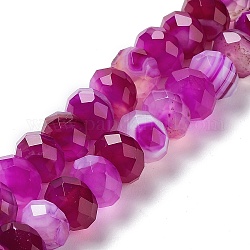 Agate à bandes naturelles / brins de perles d'agate à rayures, teints et chauffée, facettes rondelle, support violet rouge, 8~8.5x5~5.5mm, Trou: 1mm, Environ 72 pcs/chapelet, 15.24~15.35'' (38.7~39 cm)