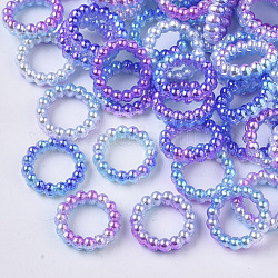 Anillos de unión de perlas de imitación de plástico abs, Gradiente de arco iris sirena perla, anillo redondo, Violeta Azul, 14x3mm, diámetro interior: 10 mm, aproximamente 1000 unidades / bolsa
