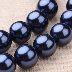 Runde Klasse a Muscheln Perle Stränge, Mitternachtsblau, 6 mm, Bohrung: 1 mm, ca. 64 Stk. / Strang, 15.7 Zoll