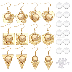 6 paires 6 styles de boucles d'oreilles en forme de dôme en verre blanc, losange & fleur & hexagone & coeur 304 boucles d'oreilles pendantes en acier inoxydable pour femme, or, 37~48mm, pin: 0.7 mm, 1 paire/style