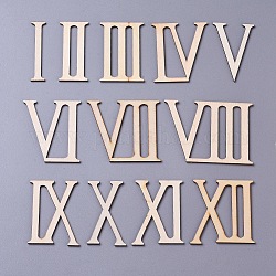 Cabochon en bois, chiffres romains, burlywood, 69.5~70x16~95x2.5~3 mm, 12 pcs / set