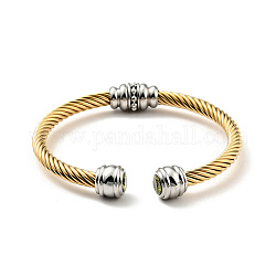 Brazalete abierto con diamantes de imitación, joyas de acero inoxidable golden 304 para mujer., olivino, diámetro interior: 2-1/4 pulgada (5.65 cm)