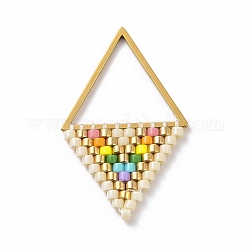 Perles de rocailles à motif de métier à tisser japonais Miyuki faites à la main, pendentifs losange, colorées, 30x18x1.5mm, Trou: 13x15mm