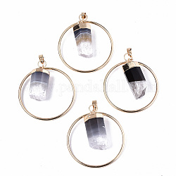 Natural Grey Agate Big Pendants, with Golden Iron Findings, Ring & Hexagonal Prism, 57x49x2mm, Hole: 8.5x4.5mm