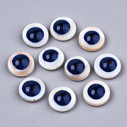 Shell perle naturali di acqua dolce, con smalto, piatta e rotonda con malocchio, blu medio, 9x3.5mm, Foro: 0.8 mm