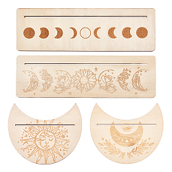 GORGECRAFT 4 Pieces Wooden Tarot Card Stand Holder Moon Phase Tarot Card Altar Stand Sun Flower Pattern Rectangle Moon Shape Tarot Card Display Holder for Witch Divination Tools Ceremonial Supplies