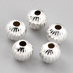 Perles en laiton plaqué durable, perles ondulées, ronde, 925 argent sterling plaqué, 5x4.5mm, Trou: 1.5mm