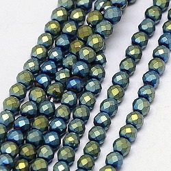 Chapelets de perles en hématite synthétique sans magnétiques, facette, mat, ronde, Grade a, vert plaqué, 4mm, Trou: 1mm, Environ 100 pcs/chapelet, 16 pouce