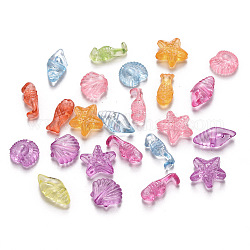 Transparent Acrylic Beads, Mixed Marine Organism Shapes, Mixed Color, 5~14x5~12x3.5~4.5mm, Hole: 1.6mm, about 2500pcs/500g