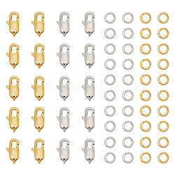 Unicraftale 20pcs 2 estilo 304 cierres  de pinza de langosta de acero inoxidable, con 40pcs anillos de salto abiertos, acero color oro y acero, 9x5x3mm, agujero: 1 mm, 10 piezas / style