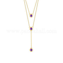 Двухъярусные ожерелья shegrace 925 из стерлингового серебра, с тремя круглыми фиолетовыми ааа кубическими циркониевыми подвесками, золотые, 14.96 дюйм ~ 16.54 дюйма (38~42 см)