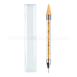 Acrylique nail art strass pickers stylos, avec cire et tête de stylo en acier inoxydable, nail art dotting outils, point nail art artisanat outil stylo, or, 14.4x1 cm, 1pc / boîte