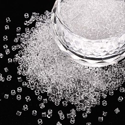 Perline cilindriche in vetro trasparente, perline semi, foro rotondo, chiaro, 1.5~2x1~2mm, Foro: 0.8 mm, circa 8000pcs/scatola, circa 1 libbra / borsa