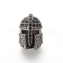Perles de casque de gladiateur en zircone cubique micro pave en laiton, gunmetal, 15x10x11mm, Trou: 1.5mm