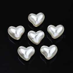 Perle di perle imitazione plastica abs, cuore, bianco crema, 14x17x13mm, Foro: 3 mm