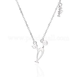 925 Sterling Silver Pendant Necklaces, with Cable Chain, Cat & Fish, Platinum, 19.68 inch(50cm)
