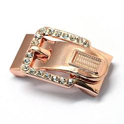 Alloy Rhinestone Magnetic Clasps with Glue-in Ends, Buckle, Light Gold, 38x23.5mm, Half Hole: 3x16mm