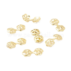 Brass Multi-Strand Links, Long-Lasting Real Gold Plated, Double Flower, Golden, 17x7.5x1.5mm, Hole: 1.2x1.4mm