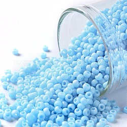 Toho perles de rocaille rondes, Perles de rocaille japonais, (403f) arc-en-ciel opaque bleu clair mat, 11/0, 2.2mm, Trou: 0.8mm, environ 5555 pcs/50 g