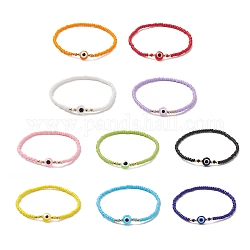 10 pièces 10 couleurs résine mauvais œil et perles de verre bracelets extensibles ensemble pour les femmes, couleur mixte, diamètre intérieur: 2 pouce (5.1 cm), 1 pc / couleur