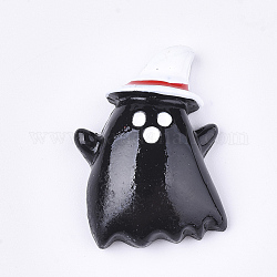 Кабошоны из смолы, призрак в шляпе, Хэллоуин, чёрные, 27x19x6.5 мм