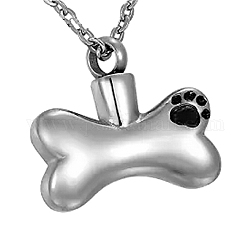 Hueso de perro de acero de titanio con collares con colgante de huella de pata, collares de cenizas de urna, color acero inoxidable, 21.65 pulgada (55 cm)
