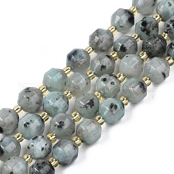 Natur Sesam Jaspis Perlen Stränge, mit Glasperlen, facettierte Doppelkegeltrommel, 7~8x7~8 mm, Bohrung: 1 mm, ca. 35~38 Stk. / Strang, 13.82 Zoll ~ 14.84 Zoll (35.1~37.7 cm)
