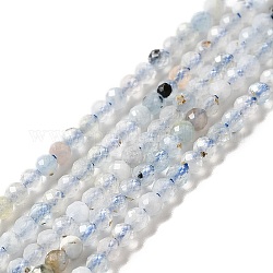 Chapelets de perles en aigue-marine naturelle, facette, ronde, 2mm, Trou: 0.5mm, Environ 187 pcs/chapelet, 14.96'' (38 cm)
