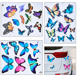 Craspire 3 feuilles 3 styles papillon pvc autocollants auto-adhésifs imperméables, décalcomanies 3d pour voiture, décoration moto, couleur mixte, 300x200x0.2mm, 1 feuille/style