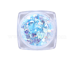 Accesorios de decoración de uñas brillantes, Con polvo de brillo y lentejuelas, diy sparkly paillette consejos uñas, luz azul cielo, 0.1~3.5x0.1~3.5mm, aproximamente 1 g / caja