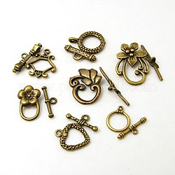Tibetischen Stil Knebelverschlüsse, Mischform, Antik Bronze, wechseln: 12~29x9~24x1~4 mm, Bohrung: 1~2 mm, Bar: 11~32x5~10x1.5~5 mm, Loch: 1~4 mm.