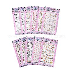 Nail Art Stickers, Self-adhesive Flowers Animal Cupid Fruit Banknote Ocean Themed Pattern Nail Decals, for Women Girl Fingernails Toenails Decorations, Mixed Color, 12.3x8cm