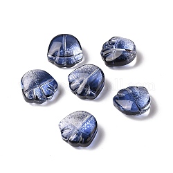 Perle di vetro verniciate a spruzzo trasparente, orso artiglio stampa, blu scuro, 14x14x7mm, Foro: 1 mm