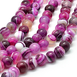 Chapelets de perles en agate rayée naturelle/agate à bandes, ronde, Grade a, teints et chauffée, rose foncé, 6mm, Trou: 1mm, Environ 61 pcs/chapelet, 15 pouce