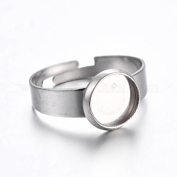 Verstellbare 304 Fingerring-Komponenten aus Edelstahl, Pad-Ring Basis Zubehör, Flachrund, Edelstahl Farbe, Größe 7, 17~17.5 mm, Fach: 8 mm