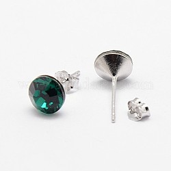 Austrian Crystal Stud Earrings, with 925 Sterling Silver Earring Posts, 218_Med.Emerald, 16x7mm, Pin: 0.8mm