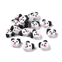 Handmade Polymer Clay Beads, Panda, White, 8~11x9.5~12x5mm, Hole: 2mm