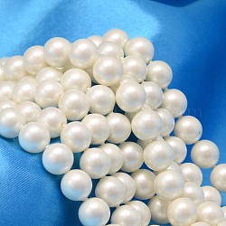 Redondo shell hebras de abalorios de perlas, blanco, 8mm, agujero: 0.8~1 mm, aproximamente 46 pcs / cadena, 15.74 pulgada