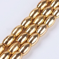 Electroplate Non-magnetic Synthetic Hematite Beads Strands, Grade AA, Oval, Golden Plated, 5x3.5mm, Hole: 0.5mm, about 82pcs/strand, 16.1 inch(41cm)