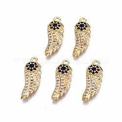 Brass Micro Pave Cubic Zirconia Pendants, Nickel Free, Wing, Real 18K Gold Plated, 16x6x2mm, Hole: 1.2mm