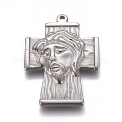 304 Stainless Steel Pendants, For Easter, Cross with Jesus, Stainless Steel Color, 39x28.5x4mm, Hole: 2mm
