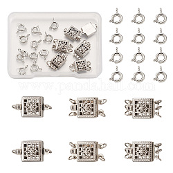6 Sets 3 Style Alloy Box Clasps, Multi-Strand Clasps, with 12 Pcs Brass Spring Ring Clasps, Platinum, Box Clasps: 2 Sets/style